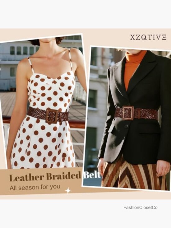 Wide Braided Leather Belt with Square Buckle, Adjustable Fit main image 4